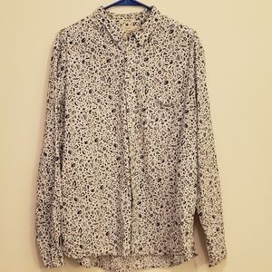 H&M Long Sleeve Button Down Retro Geometric Pattern Navy Blue White Shirt XL